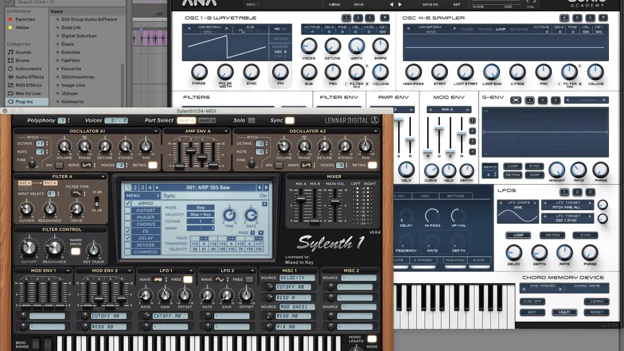 Synthétiseurs virtuels, dont Sylenth1 et ANA, offrant des sons gratuits pour la production musicale.