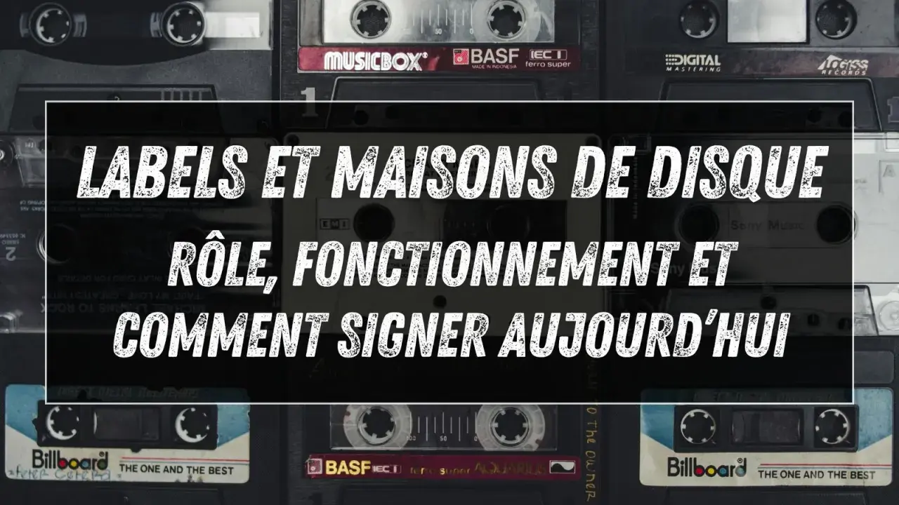 Les labels et maisons de disque : leur rôle, leur fonctionnement et comment signer aujourd'hui. L'image présente des cassettes audio vintage.