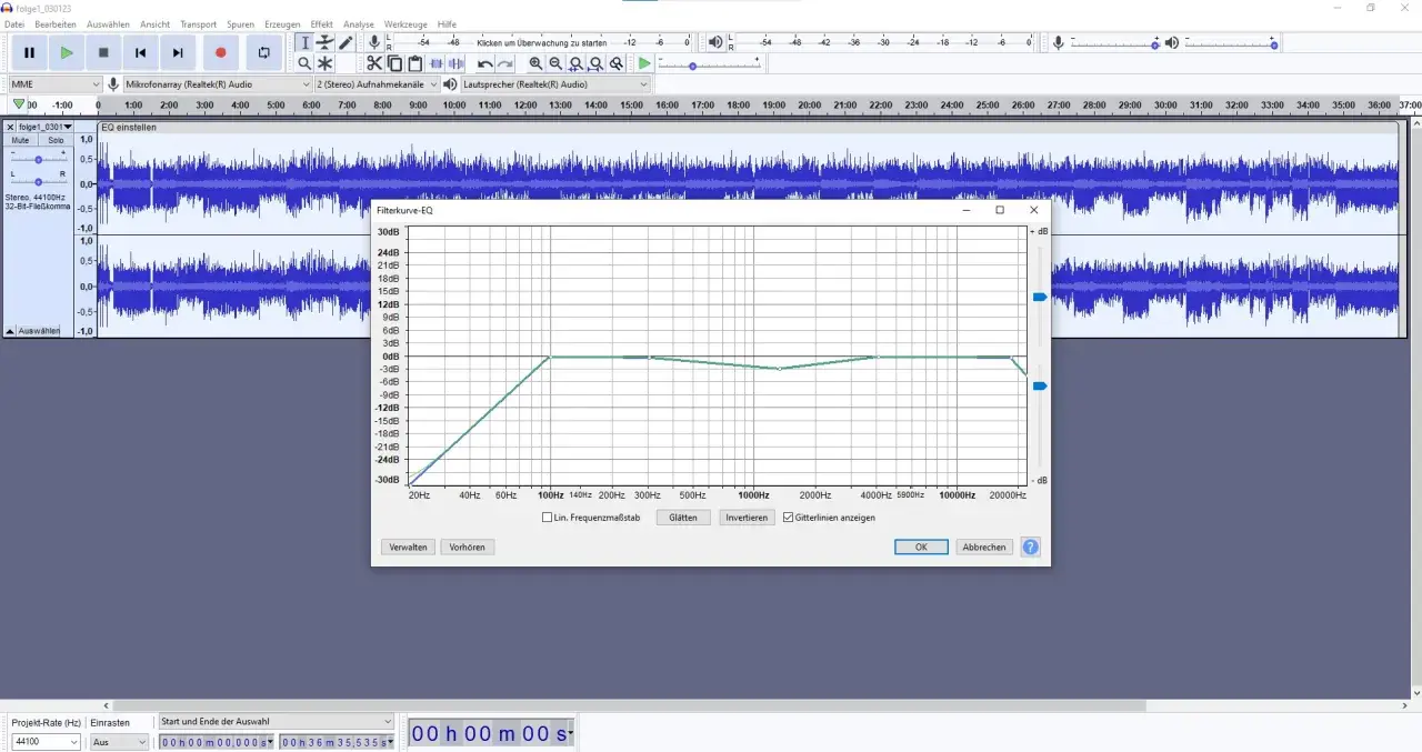 Interface d'un logiciel audio montrant une courbe d'égalisation (eq vst) ajustée pour modifier le son.