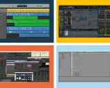 Quatre interfaces de logiciels de production musicale, dont GarageBand, Pro Tools, et Ableton Live. Idéal pour un daw gratuit pour débutant.