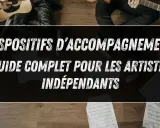 Guide pour les artistes indépendants sur le publishing musique. Des partitions et des guitares suggèrent une carrière musicale.