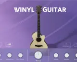 Interface d'un vst guitare gratuit "Vinyl Guitar" avec une guitare acoustique et des contrôles de son.