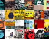 Une mosaïque d'albums de R.E.M., incluant "Out of Time", "Monster" et "Automatic for the People".