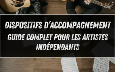 Guide pour les artistes indépendants sur le publishing musique. Des partitions et des guitares suggèrent une carrière musicale.