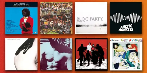 Huit pochettes d'albums iconiques, de Bloc Party à Arctic Monkeys, un véritable battage médiatique pour ces classiques du rock indépendant.