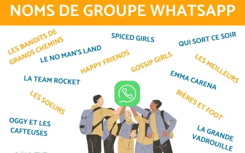Liste de nom de groupe de musique pour WhatsApp : "Les Bandits de Grands Chemins", "Spiced Girls", "Qui sort ce soir", "La Team Rocket", "Happy Friends", "Gossip Girls", "Les Meilleures", "Emma Carena", "Bières et Foot", "La Grande Vadrouille".
