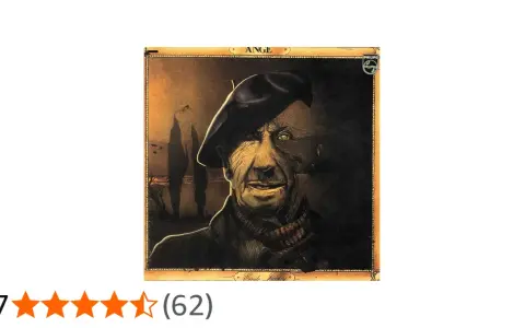 Portrait d'un homme au béret, style Emile Jacotey, avec un paysage sombre en arrière-plan.