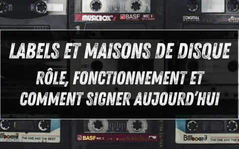 Les labels et maisons de disque : leur rôle, leur fonctionnement et comment signer aujourd'hui. L'image présente des cassettes audio vintage.