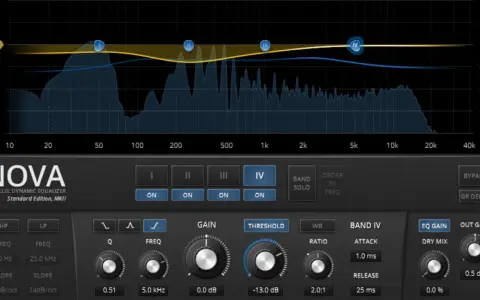 Interface du plugin NOVA, un égaliseur dynamique parallèle, considéré comme un best VST pour le traitement audio.