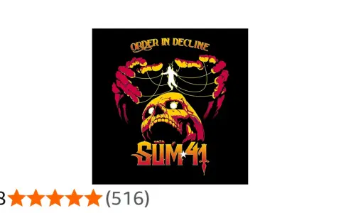 Pochette de l'album "Order in Decline" de Sum 41, avec un crâne jaune et rouge, des mains rouges et une silhouette humaine.