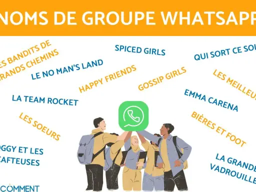 Liste de nom de groupe de musique pour WhatsApp : "Les Bandits de Grands Chemins", "Spiced Girls", "Qui sort ce soir", "La Team Rocket", "Happy Friends", "Gossip Girls", "Les Meilleures", "Emma Carena", "Bières et Foot", "La Grande Vadrouille".