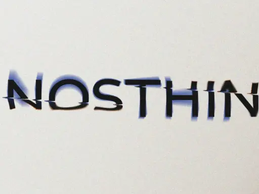 Le logo artiste musique "NOSTHIN" avec des lettres glitchées et une ombre bleutée sur fond blanc.