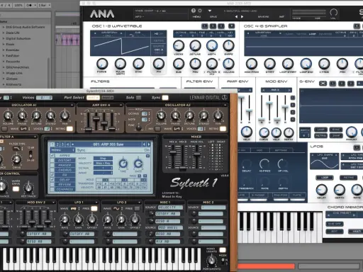 Synthétiseurs virtuels, dont Sylenth1 et ANA, offrant des sons gratuits pour la production musicale.