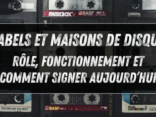 Les labels et maisons de disque : leur rôle, leur fonctionnement et comment signer aujourd'hui. L'image présente des cassettes audio vintage.