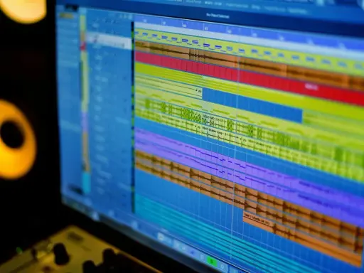 Écran d'ordinateur affichant une station de travail audio numérique (DAW) avec plusieurs pistes audio. Idéal pour explorer les options de **free daw windows**.