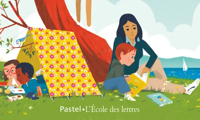 Une femme lit à des enfants près d'une tente. Une scène paisible qui invite à la critique d'album.