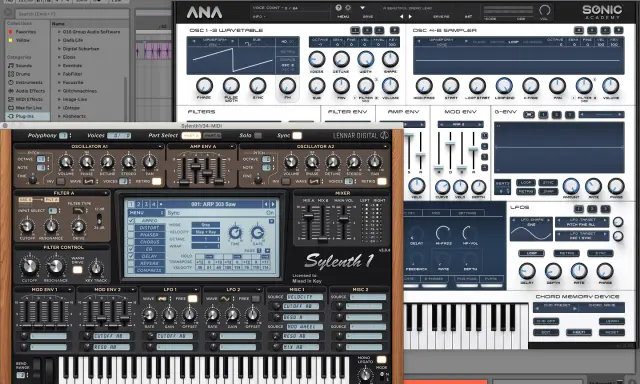 Synthétiseurs virtuels, dont Sylenth1 et ANA, offrant des sons gratuits pour la production musicale.