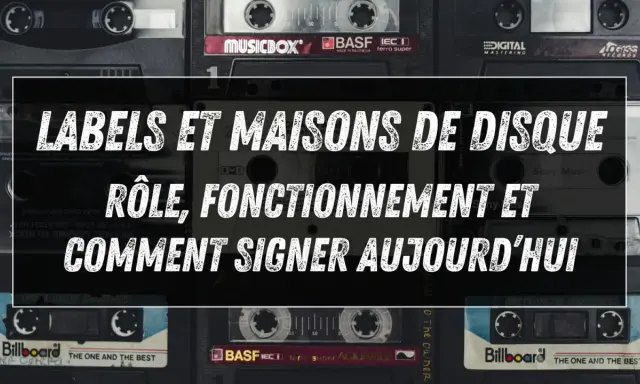 Les labels et maisons de disque : leur rôle, leur fonctionnement et comment signer aujourd'hui. L'image présente des cassettes audio vintage.