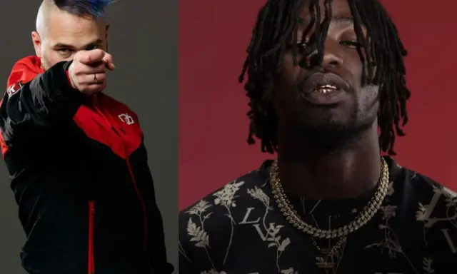 Deux rappeurs, l'un avec une crête bleue, l'autre avec des dreadlocks et des bijoux, posent pour une photo. Combien gagne un chanteur ?