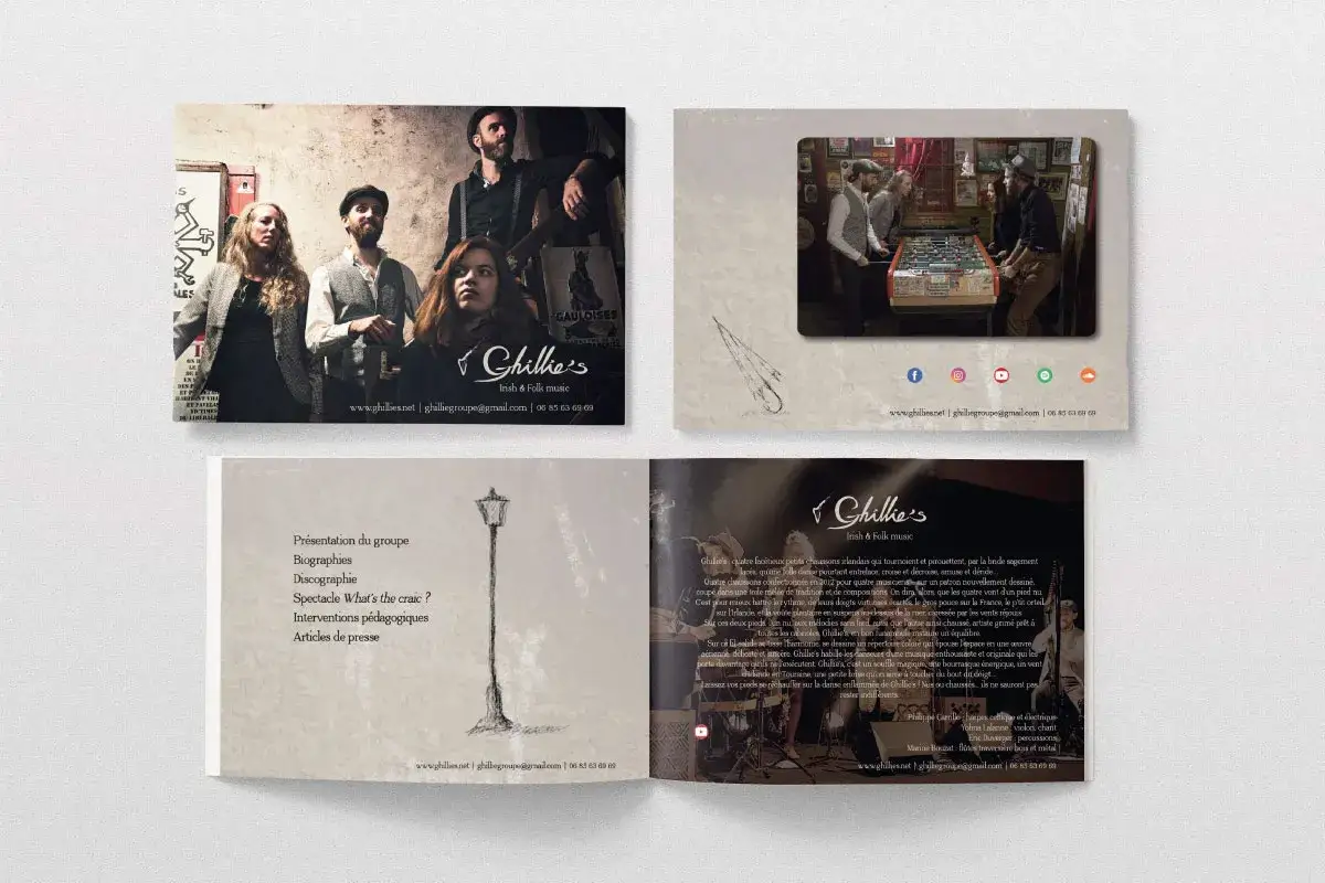 Dossier de presse du groupe Ghillie's, musiciens irlandais et folk. Photos du groupe et présentation de leur univers musical.