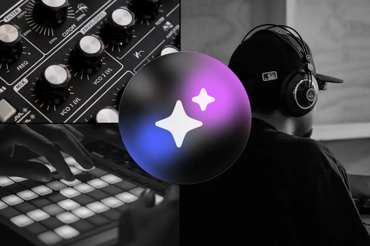 Un DJ crée une chanson nulle avec un synthétiseur et un contrôleur. Le logo d'une étoile brille.