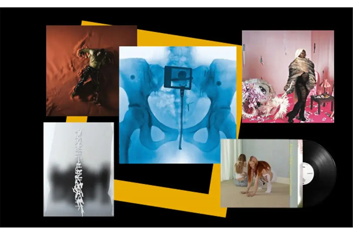Collage d'images &eacute;tranges et artistiques, dont une radiographie du bassin, une personne dans de la boue, et une femme dans une pi&egrave;ce rose. Sortie album aujourd'hui !