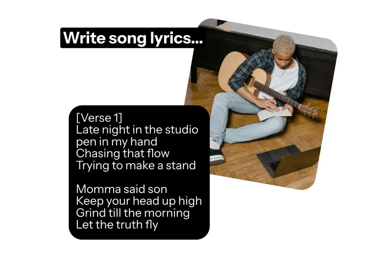 Un jeune homme compose des paroles de chanson &agrave; la guitare, inspir&eacute; par les conseils de sa m&egrave;re.