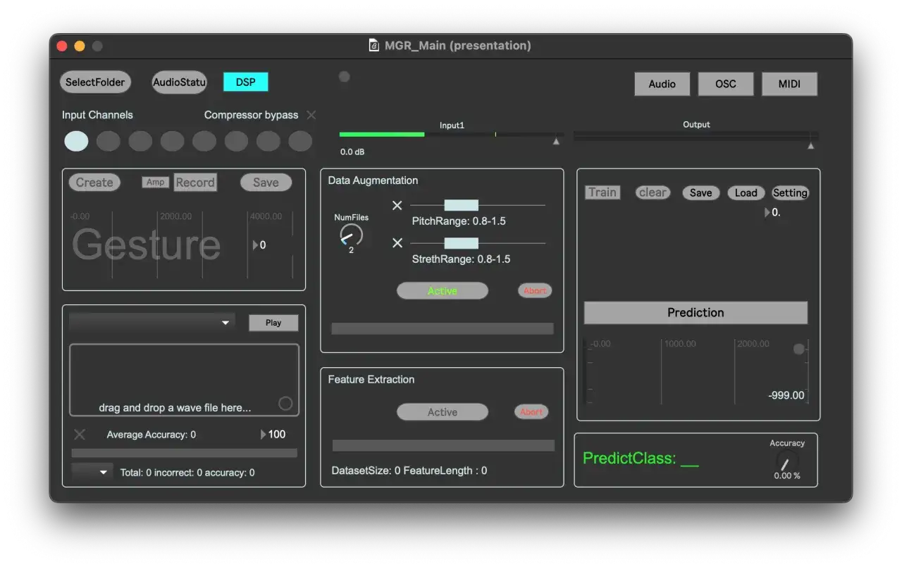 Interface d'une application pour reconna&icirc;tre les instruments de musique. Permet d'entra&icirc;ner, de traiter et de pr&eacute;dire des sons.