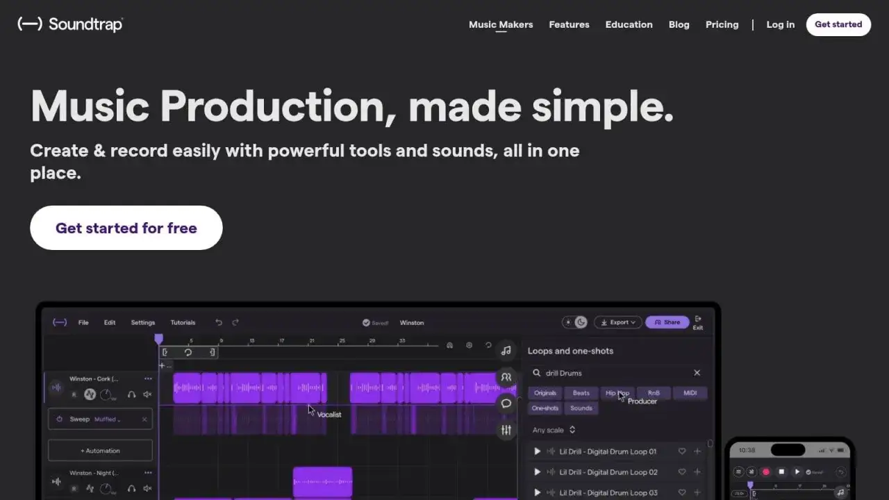 Cr&eacute;ez votre musique facilement avec Soundtrap, un outil de production musicale gratuit pour d&eacute;butant. Explorez des boucles et des sons pour composer vos morceaux.