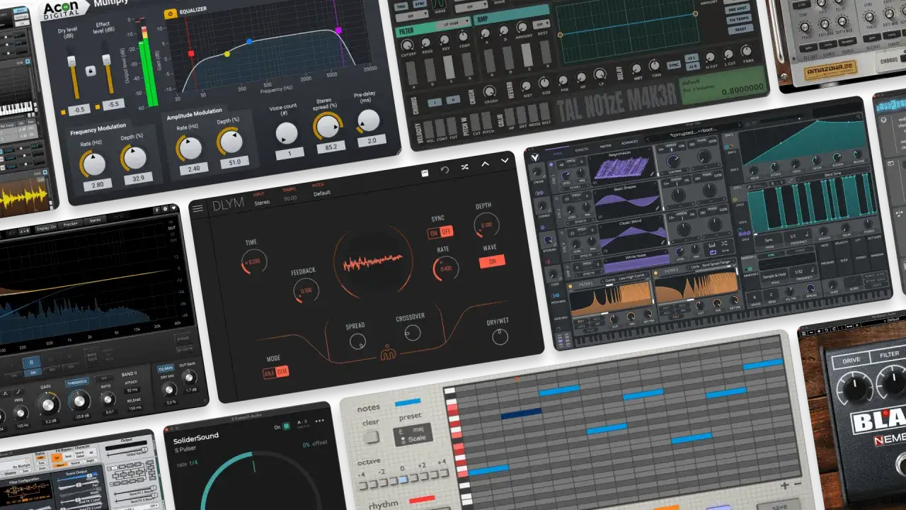 Collection d'interfaces de plugins audio, offrant une variété d'effets et d'instruments pour la production musicale, y compris des options free vst.