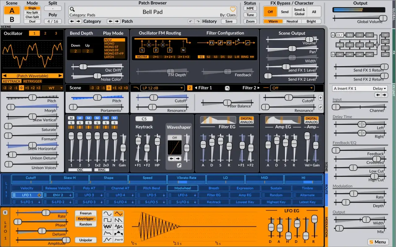 Interface de synth&eacute;tiseur avec de nombreux curseurs et boutons. Un aper&ccedil;u de la cr&eacute;ation de sons avec autotune fl studio gratuit.